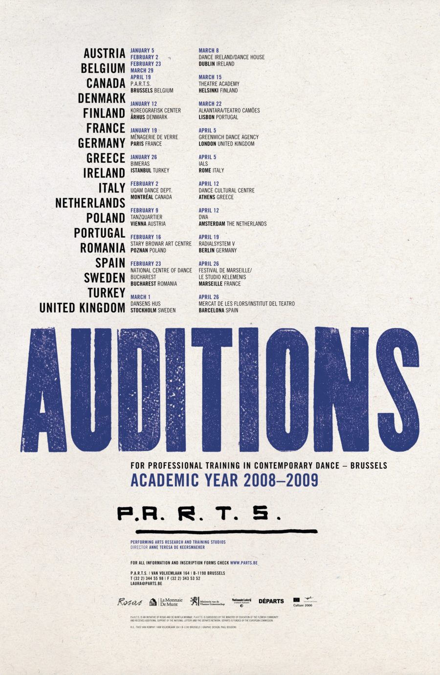 PARTS Auditions 2008 09 Poster